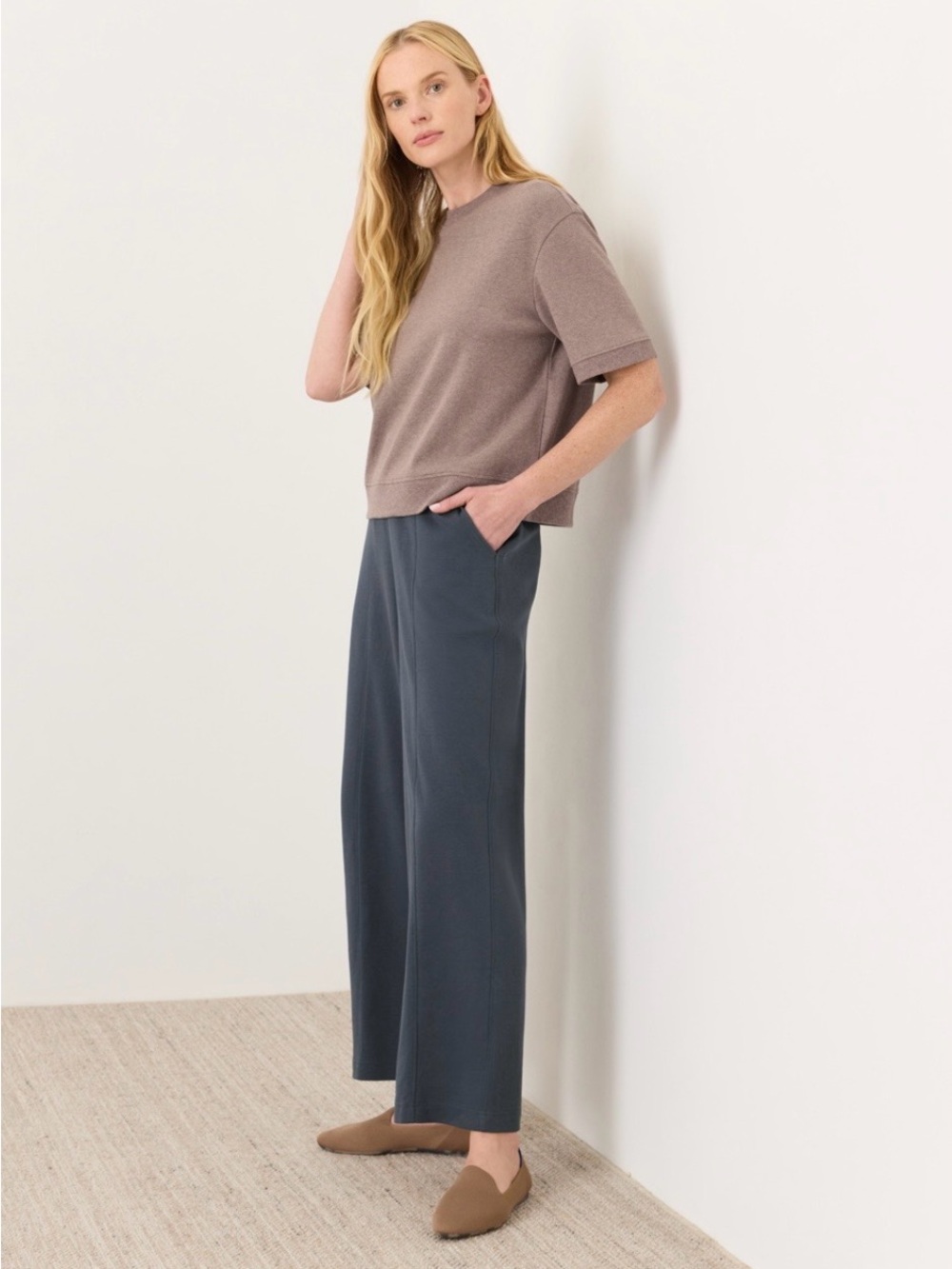 Pact Airplane Pintuck Everyday Wide-Leg Pants in Steel Blue - Picture 2 of 10
